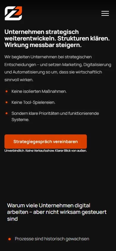 Zero Effort Consulting — Website-Screenshot (Mobile)