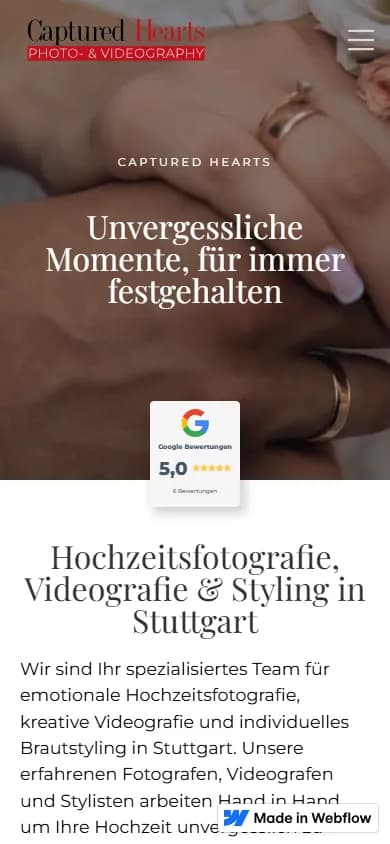 Captured Hearts — Website-Screenshot (Mobile)